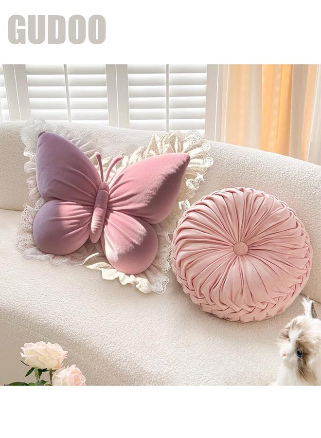 GUDOO وسادة فراشة، وأريكة على شكل فراشة مزخرفة بثاث، وكراسي مكتبية، وكراسي سيارات، وسادة دعم خصرية مخملية (وردية) - Image 4